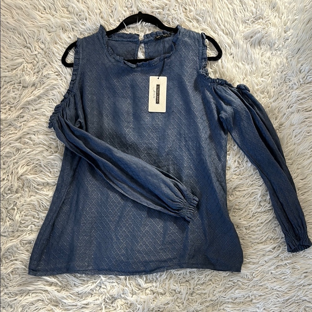 Linen Women's Blue off the Shoulder Top